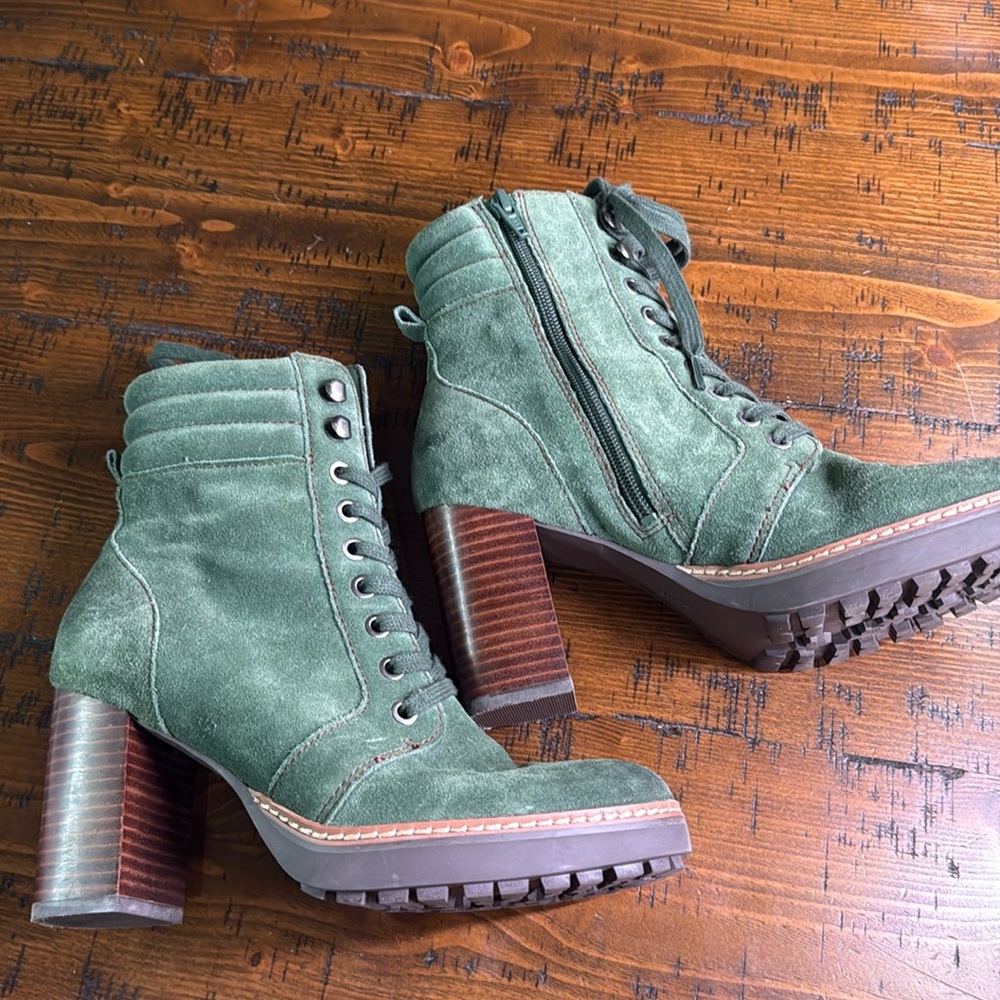 Naturalizer Womens Callie 2 Green Suede Pump Combat Lace-Up Heels Shoes NWT